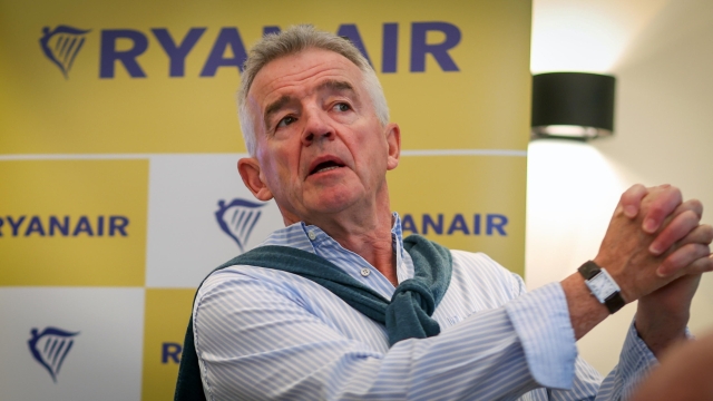 epa11566575 Ryanair group CEO Michael O'Leary speaks during a press conference in Brussels, Belgium, 27 August 2024. During the press conference Ryanair group CEO announced nine new routes from Brussels South Charleroi Airport and called on the European Commission president to take action to urgently reform Europe's Air Traffic Control (ATC) system, which caused record flight delay and cancellation across Europe in 2024. Over the last 3 years Europe ATC fees have risen by 21% while staffing and service continue to decline.  EPA/OLIVIER HOSLET