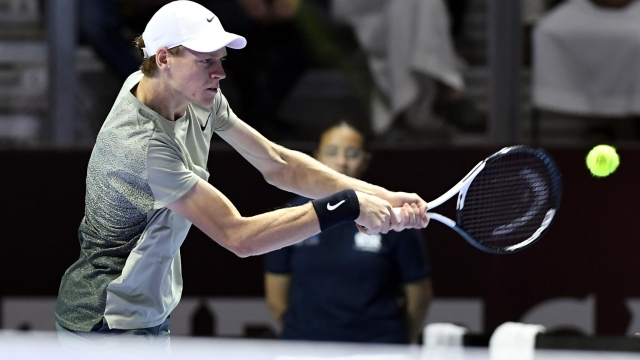 epa11669470 Jannik Sinner of Italy during his final match against Carlos Alcaraz of Spain at the Six Kings Slam exhibition tennis tournament in Riyadh, Saudi Arabia, 19 October 2024.  EPA/STR