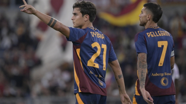 AS Roma's Paulo Dybala celebrates after scoring the goal 2-0 during the Serie A Enilive soccer match between AS Roma and Udinese at the Rome's Olympic stadium, Italy - Sunday, September 22, 2024. Sport - Soccer. (Photo by Fabrizio Corradetti / LaPresse)