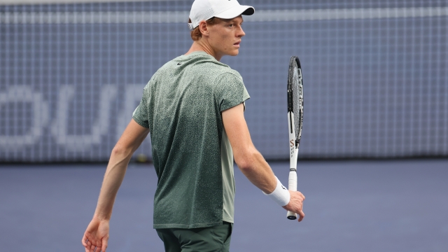 SHANGHAI, CHINA - OCTOBER 12:  Jannik Sinner of Italy reacts in the Men's Singles semifinals match against Tomas Machac of the Czech Republic on Day 13 of 2024  Shanghai Rolex Masters at Qi Zhong Tennis Centre on October 12, 2024 in Shanghai, China. (Photo by Lintao Zhang/Getty Images)