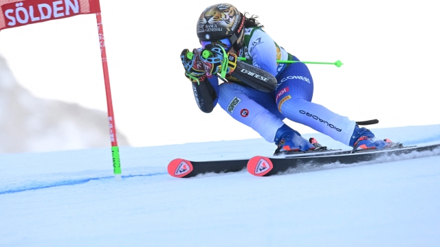 CORRECTION / Italy's Federica Brignone competes during the first run of the women's Giant Slalom of the FIS Alpine Ski World Cup in Soelden, Austria, on October 26, 2024. (Photo by KERSTIN JOENSSON / AFP) / The erroneous mention[s] appearing in the metadata of this photo by KERSTIN JOENSSON has been modified in AFP systems in the following manner: [Italy's Federica Brignone] instead of [Switzerland's Lara Gut-Behrami]. Please immediately remove the erroneous mention[s] from all your online services and delete it (them) from your servers. If you have been authorized by AFP to distribute it (them) to third parties, please ensure that the same actions are carried out by them. Failure to promptly comply with these instructions will entail liability on your part for any continued or post notification usage. Therefore we thank you very much for all your attention and prompt action. We are sorry for the inconvenience this notification may cause and remain at your disposal for any further information you may require.