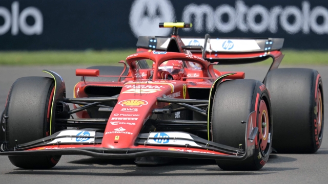 Ferrari's Spanish driver Carlos Sainz races during the third practice session of the Formula One Mexico City Grand Prix at the Hermanos Rodriguez racetrack, in Mexico City on October 26, 2024. (Photo by YURI CORTEZ / AFP)