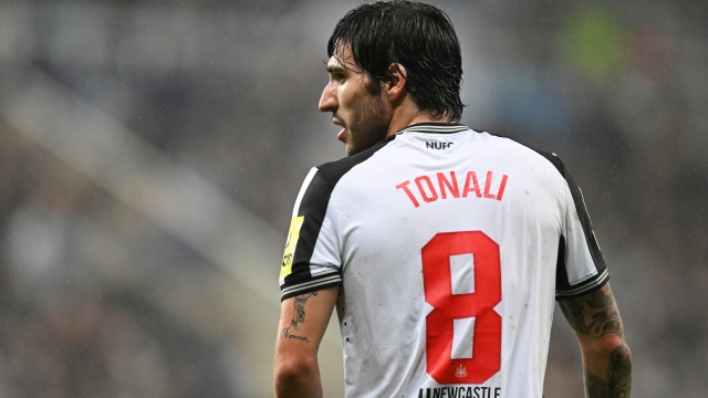 NEWCASTLE UPON TYNE, ENGLAND - OCTOBER 25: Sandro Tonali of Newcastle United looks on during the UEFA Champions League match between Newcastle United FC and Borussia Dortmund at St. James Park on October 25, 2023 in Newcastle upon Tyne, England. (Photo by Michael Regan/Getty Images)