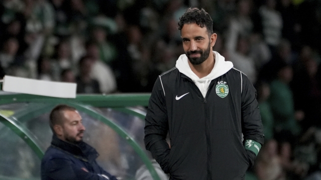 Sporting's head coach Ruben Amorim, who Manchester United has expressed an interest in hiring, stands by the touchline during a Portuguese League Cup soccer match between Sporting CP and Nacional at the Alvalade stadium in Lisbon, Tuesday, Oct. 29, 2024. (AP Photo/Ana Brigida)