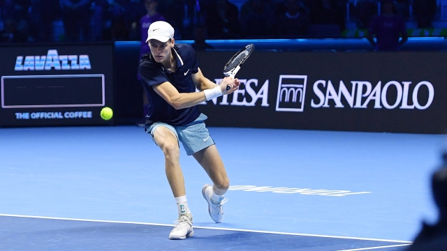 Jannik Sinner of Italy plays the match against Casper Ruud of Norway during the match of Nitto Atp Finals in Turin, Italy, 16 November 2024 . The ATP men's single world number 1 is preparing for the ATP Finals that will run from 10-17 November in Turin ANSA/ALESSANDRO DI MARCO