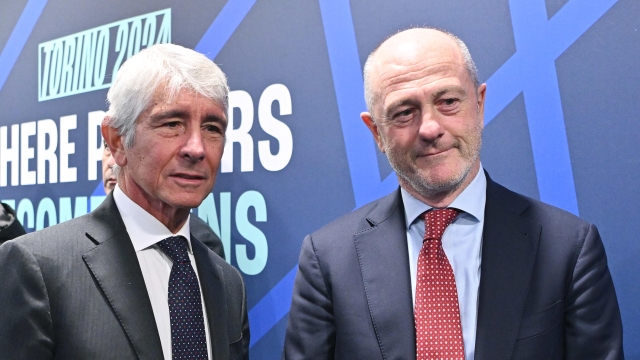 Andrea Abodi Minister of Sport and Angelo Binaghi president FITP during the closing press conference of Nitto Atp Finals in Turin, Italy, 17 November 2024 ANSA/ALESSANDRO DI MARCO