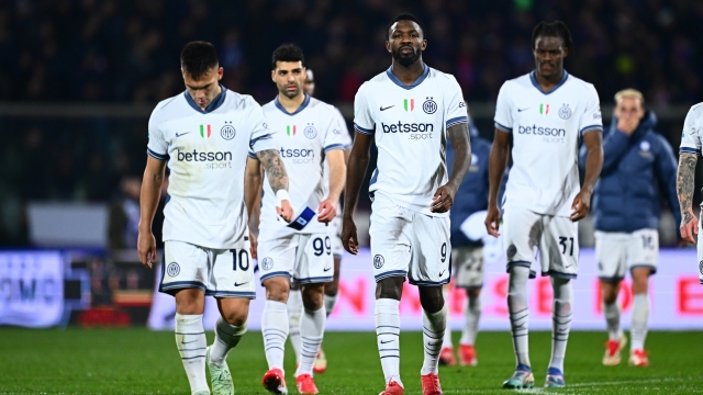 FLORENCE, ITALY - FEBRUARY 06: Players of FC Internazionale reacts at the end of the Serie A match between Fiorentina and FC Internazionale at Stadio Artemio Franchi on February 06, 2025 in Florence, Italy. (Photo by Mattia Pistoia - Inter/Inter via Getty Images)