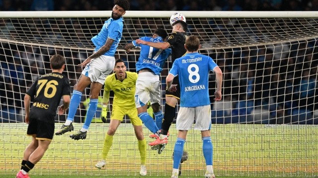 NAPLES, ITALY - MAY 11: Johan Vasquez of Genoa scores his side second goal during the Serie A match between Napoli and Genoa at Stadio Diego Armando Maradona on May 11, 2025 in Naples, Italy. (Photo by Francesco Pecoraro/Getty Images)
