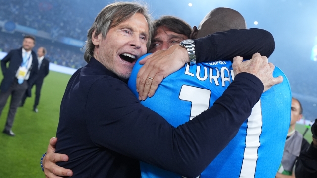 Napoliâs Romelu Lukaku Napoliâs head coach Antonio Conte during the Serie A EniLive soccer match between Napoli and Cagliari at the Naples Diego Armando Maradona stadium, Italy - Friday May 23, 2025 - Sport Soccer ( Photo by Alfredo Falcone/LaPresse )