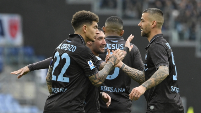 Napoli's Leonardo Spinazzola and Napoliâs Giovanni Di Lorenzo during the Serie A Enilive soccer match between SS Lazio and SSC Napoli at the Rome's Olympic stadium, Italy - Sunday, January 04, 2026. Sport - Soccer. (Photo by Fabrizio Corradetti / LaPresse)