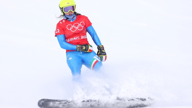  Michela Moioli of Team Italy competes during the Snowboard Mixed Team Cross Semifinals on Day 8 of the Beijing 2022 Winter Olympics at Genting Snow Park on February 12, 2022 in Zhangjiakou, China. (Photo by Cameron Spencer/Getty Images)