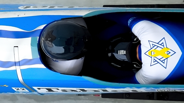 FILE- Adam Edelman and Regnars Kirejevs, of Israel, compete in their second run during the two-man bobsled at the bobsledding world championships, Saturday, March 8, 2025, in Lake Placid, N.Y. (AP Photo/Julia Demaree Nikhinson, File)