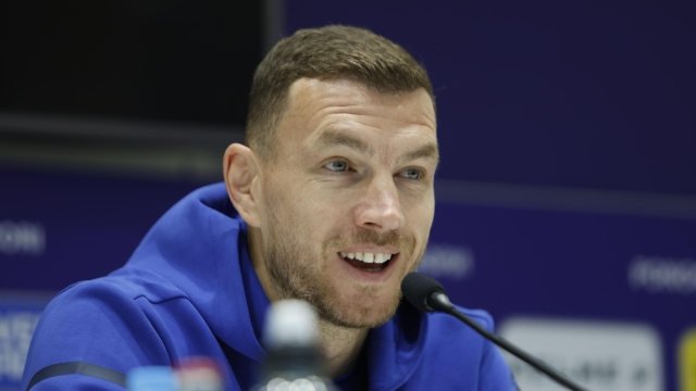 epa12860279 Bosnia's striker Edin Dzeko attends a press conference in Sarajevo, Bosnia and Herzegovina, 30 March 2026. Bosnia and Herzegovina will face Italy in their FIFA World Cup 2026 European playoff soccer match on 31 March 2026.  EPA/AMER KAJMOVIC BOSNIA AND HERZEGOVINA OUT