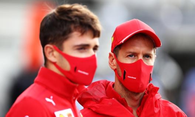 Leclerc e Vettel sulla pista di Spa. Getty