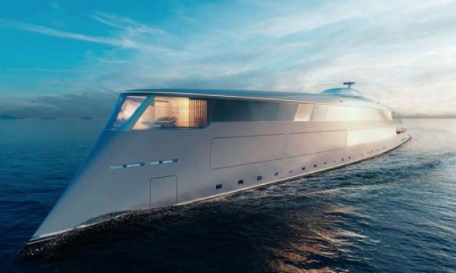 Il concept di yacht di lusso a idrogeno Aqua che si credeva fosse stato acquistato da Bill Gates