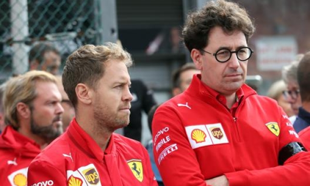 Da sinistra Sebastian Vettel, 33 anni, e Mattia Binotto, 51. Lapresse