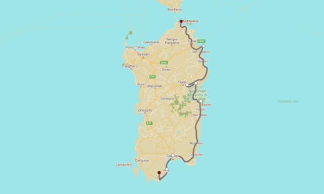 L’itinerario in Sardegna si sviluppa lungo tutta la costa est e dura dieci giorni