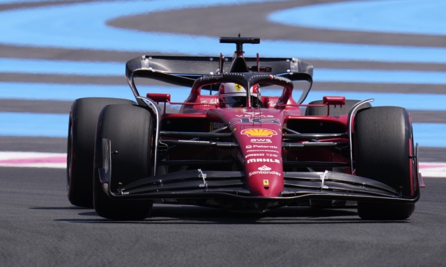 Ferrari driver Charles Leclerc of Monaco steers his car during the first practice for the French Formula One Grand Prix at Paul Ricard racetrack in Le Castellet, southern France, Friday, July 22, 2022. The French Grand Prix will be held on Sunday. (AP Photo/Manu Fernandez)