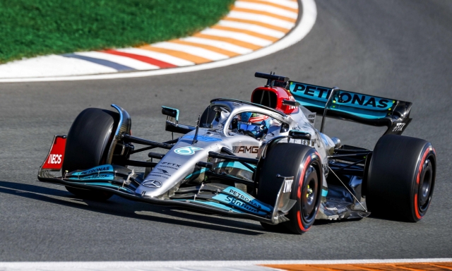 epa10156728 British George Russell (Mercedes) during the 3rd free practice session ahead of the F1 Grand Prix of the Netherlands at the Circuit of Zandvoort in Zandvoort, Netherlands, 03 September 2022.  EPA/SEM VAN DER WAL
