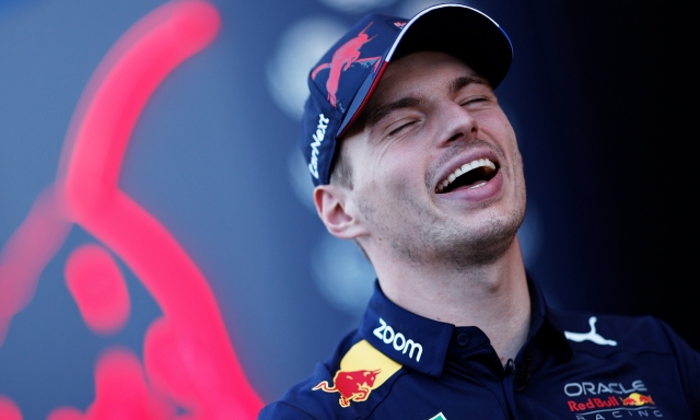 AUSTIN, TEXAS - OCTOBER 20: Max Verstappen of the Netherlands and Oracle Red Bull Racing laughs in the Paddock during previews ahead of the F1 Grand Prix of USA at Circuit of The Americas on October 20, 2022 in Austin, Texas.   Chris Graythen/Getty Images/AFP