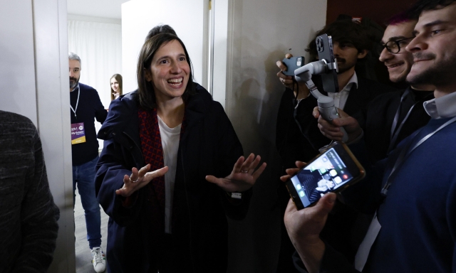 La candidata alla segreteria del Partito Democratico, Elly Schlein arriva alla sede del suo comitato, Roma, 26 febbraio 2023 ANSA/FABIO FRUSTACI