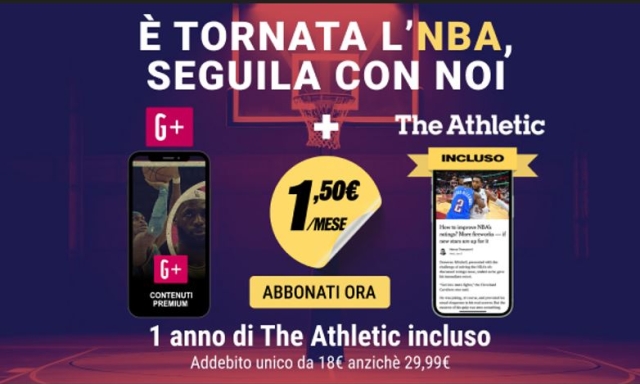 Speciale promo G+ Nba e The Athletic: 1,5 euro al mese per un anno