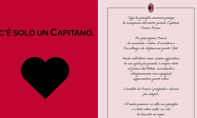 Sacchi, la pagina sulla Gazzetta per onorare Baresi: "C'è solo un Capitano"