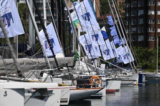 epa12609532 Yachts are seen during final preparations for the SydneyHobart Yacht Race at the Cruising Yacht Club of Australia (CYCA)  in Sydney, Australia, 23 December 2025. The race is scheduled to start on Boxing Day, the day after Christmas.  EPA/DEAN LEWINS EDITORIAL USE ONLY AUSTRALIA AND NEW ZEALAND OUT