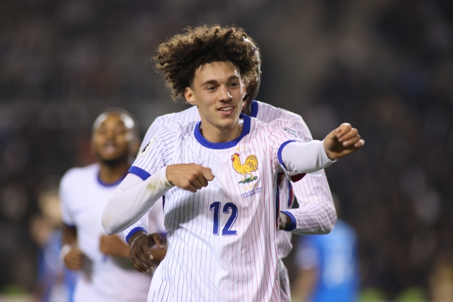 Maghnes Akliouche of France celebrate his second goal with teammates during the FIFA World Cup 2026 qualifier match between Azerbaijan and France at Tofig Bahramov Stadium on November 16, 2025 in Baku, Azerbaijan. (Photo by Aziz Karimov/Getty Images)