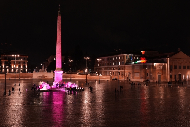 Giro d’Italia 2026, monumenti illuminati di Rosa a 100 giorni dalla partenza, Obelisco e la Fontana di Piazza del Popolo Roma, Italia - Mercoledì Gennaio 28, 2026 - Sport -ciclismo ( Photo by Alfredo Falcone/LaPresse )