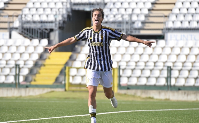 VERCELLI, ITALY - AUGUST 13: Kenan Yildiz of Juventus celebrates after scoring a goal during the Friendly Match between Pro Vercelli and Juventus Next Gen at Stadio Silvio Piola on August 13, 2023 in Vercelli, Italy. (Photo by Filippo Alfero - Juventus FC/Juventus FC via Getty Images)