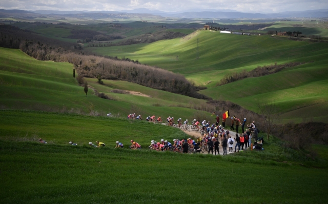 The pack rides  during the Women's elite race of the 'Strade Bianche' (White Roads) one day cycling race (137km) from and to Siena - Tuscany,- Saturday, MARCH 2, 2024. Sport - cycling . (Photo byMarco Alpozzi/Lapresse)