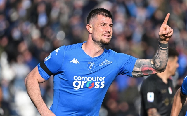 Empoli's midfielder Alberto Cerri celebrates after scoring a goal during the Italian serie A soccer match Empoli FC vs SSC Napoli at Carlo Castellani Stadium in Empoli, Italy, 20 April  2024 ANSA/CLAUDIO GIOVANNINI