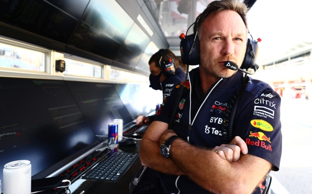 BAHRAIN, BAHRAIN - MARCH 18: Red Bull Racing Team Principal Christian Horner looks on from the pitwall during practice ahead of the F1 Grand Prix of Bahrain at Bahrain International Circuit on March 18, 2022 in Bahrain, Bahrain. (Photo by Mark Thompson/Getty Images)