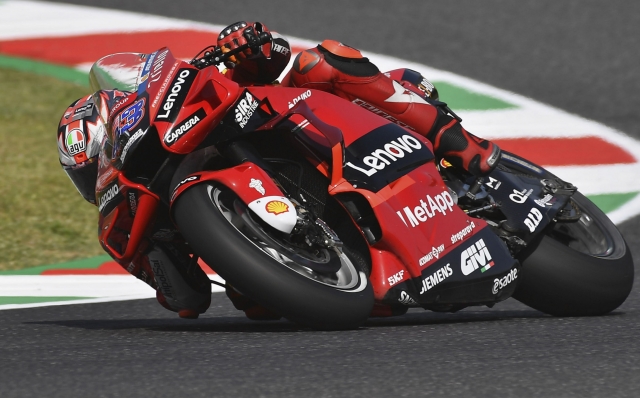 SCARPERIA, ITALY - MAY 27: Jack Miller of Australia and Ducati Lenovo Team rounds the bend  during the MotoGP of Italy - Free Practice at Mugello Circuit on May 27, 2022 in Scarperia, Italy. (Photo by Mirco Lazzari gp/Getty Images)