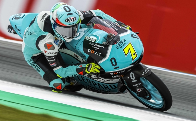 epa10033260 Dennis Foggia of Italy on his Honda in action during the Moto3 qualifying for the Motorcycling Grand Prix of the Netherlands at the TT circuit of Assen, Netherlands, 25 June 2022.  EPA/Vincent Jannink
