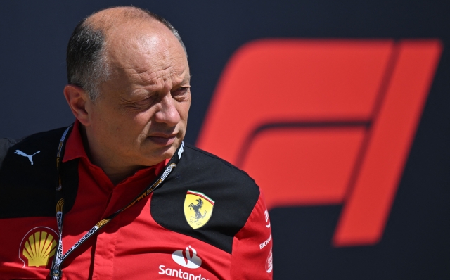 Ferrari's French team principal Frederic Vasseur walks in the paddock prior to the first practice session ahead of the Formula One British Grand Prix at the Silverstone motor racing circuit in Silverstone, central England on July 7, 2023. (Photo by ANDREJ ISAKOVIC / AFP)