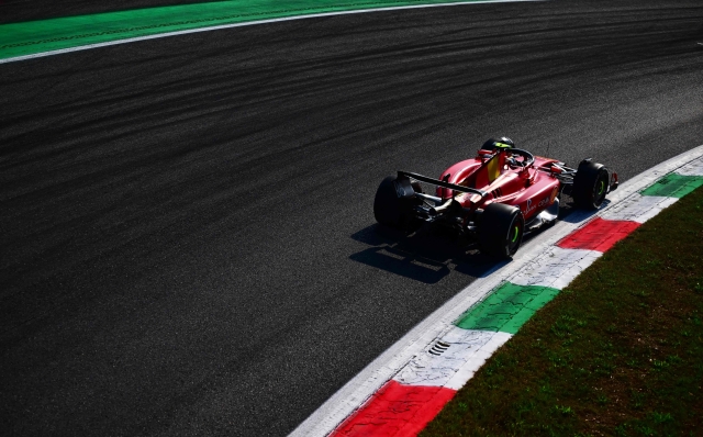 Ferrari's Spanish driver Carlos Sainz Jr drives during the qualifying session, ahead of the Italian Formula One Grand Prix at Autodromo Nazionale Monza circuit, in Monza on September 2, 2023. (Photo by Marco BERTORELLO / AFP)