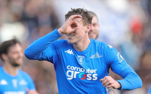 EMPOLI, ITALY - JANUARY 21: Szymon Zurkowski of Empoli FC celebrates after scoring a goal during the Serie A TIM match between Empoli FC and AC Monza - Serie A TIM  at Stadio Carlo Castellani on January 21, 2024 in Empoli, Italy. (Photo by Gabriele Maltinti/Getty Images)