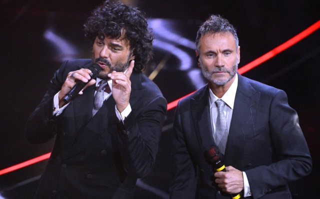 Italian singers Francesco Renga (L) and Nek perform on stage at the Ariston theatre during the 74rd Sanremo Italian Song Festival, Sanremo, Italy, 10 February 2024. The music festival will run from 06 to 10 February 2024.  ANSA/ETTORE FERRARI