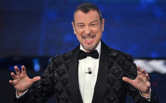 Sanremo Festival host and artistic director Amadeus on stage at the Ariston theatre during the 74th Sanremo Italian Song Festival, Sanremo, Italy, 10 February 2024. The music festival will run from 06 to 10 February 2024.  ANSA/ETTORE FERRARI