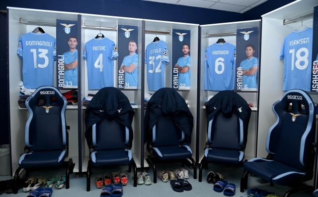 ROME, ITALY - FEBRUARY 14: SS Lazio locker room before a press conference ahead of their UEFA Champions League match against SS Lazio and Bayern Munchen at Formello sport centre on February 14, 2024 in Rome, Italy. (Photo by Marco Rosi - SS Lazio/Getty Images)