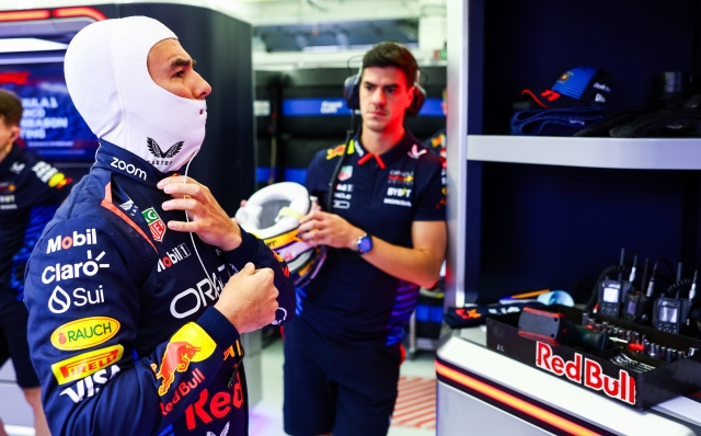 BAHRAIN, BAHRAIN - FEBRUARY 22: Sergio Perez of Mexico and Oracle Red Bull Racing prepares to drive in the garage during day two of F1 Testing at Bahrain International Circuit on February 22, 2024 in Bahrain, Bahrain. (Photo by Mark Thompson/Getty Images)