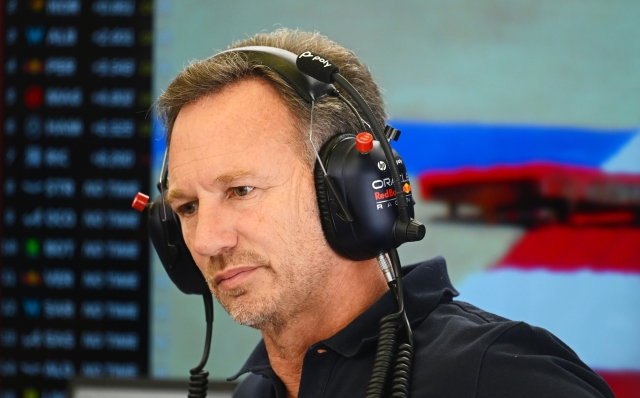 BAHRAIN, BAHRAIN - FEBRUARY 23: Oracle Red Bull Racing Team Principal Christian Horner looks on in the garage during day three of F1 Testing at Bahrain International Circuit on February 23, 2024 in Bahrain, Bahrain. (Photo by Clive Mason/Getty Images)