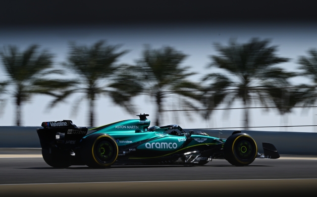 BAHRAIN, BAHRAIN - FEBRUARY 23: Lance Stroll of Canada driving the (18) Aston Martin AMR24 Mercedes on track during day three of F1 Testing at Bahrain International Circuit on February 23, 2024 in Bahrain, Bahrain. (Photo by Clive Mason/Getty Images)