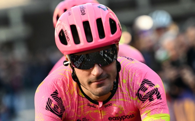 EF Education-Easypost's Italian rider Alberto Bettiol looks on prior to the start of the 115th Milan-SanRemo one-day classic cycling race, in Pavia, on March 16, 2024. (Photo by Marco BERTORELLO / AFP)