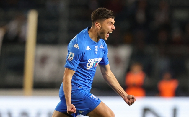 EMPOLI, ITALY - APRIL 6: Nicolo' Cambiaghi of Empoli FC celebrates after scoring a goal during the Serie A TIM match between Empoli FC and Torino FC - Serie A TIM  at Stadio Carlo Castellani on April 6, 2024 in Empoli, Italy.(Photo by Gabriele Maltinti/Getty Images)