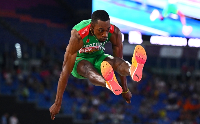 ROME, ITALY - JUNE 11: Pedro Pichardo of Team Portugal competes in the Men's Triple Jump Final on day five of the 26th European Athletics Championships - Rome 2024 at Stadio Olimpico on June 11, 2024 in Rome, Italy.  (Photo by Mattia Ozbot/Getty Images for European Athletics)