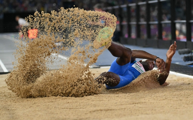 Italy's Emmanuel Ihemeje competes in the men's triple jump final during the European Athletics Championships at the Olympic stadium in Rome on June 11, 2024. (Photo by Andreas SOLARO / AFP)
