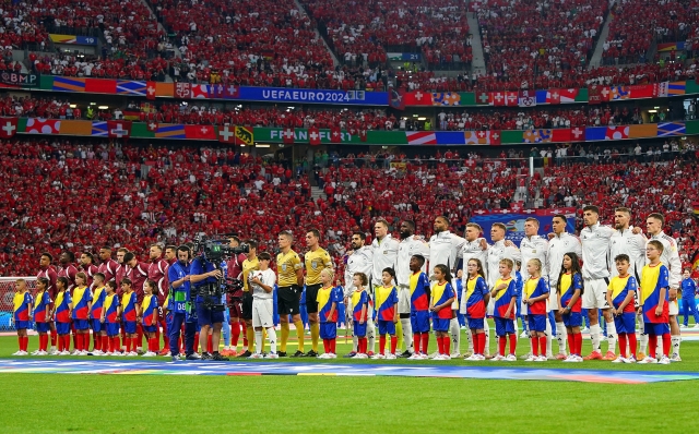 Teams line up  during  the Euro 2024 soccer match between Switzerland and Germany  at the Frankfurt Arena , Frankfurt , Germany - Sunday 23 June  2024. Sport - Soccer . (Photo by Spada/LaPresse)